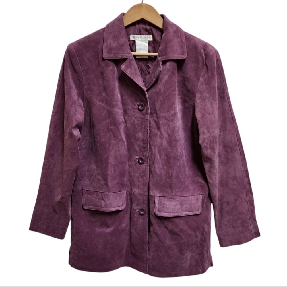 Jessica Holbrook Jacket Womens S Purple Suede Coat Button Collared Lined Pockets